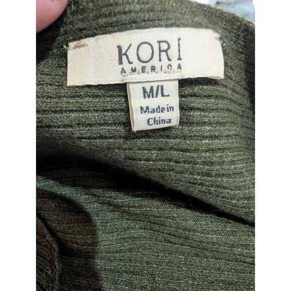Kori America Womens Olive Ribbed Knit Deep V Sweater Dress M/L Nursing Friendly - Picture 6 of 7